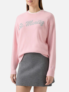 Pull Louise en cachemire rose avec application de strass St. Moritz 