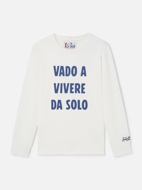 T-shirt Luton bianca a manica lunga in cotone con stampa Vado A Vivere Da Solo