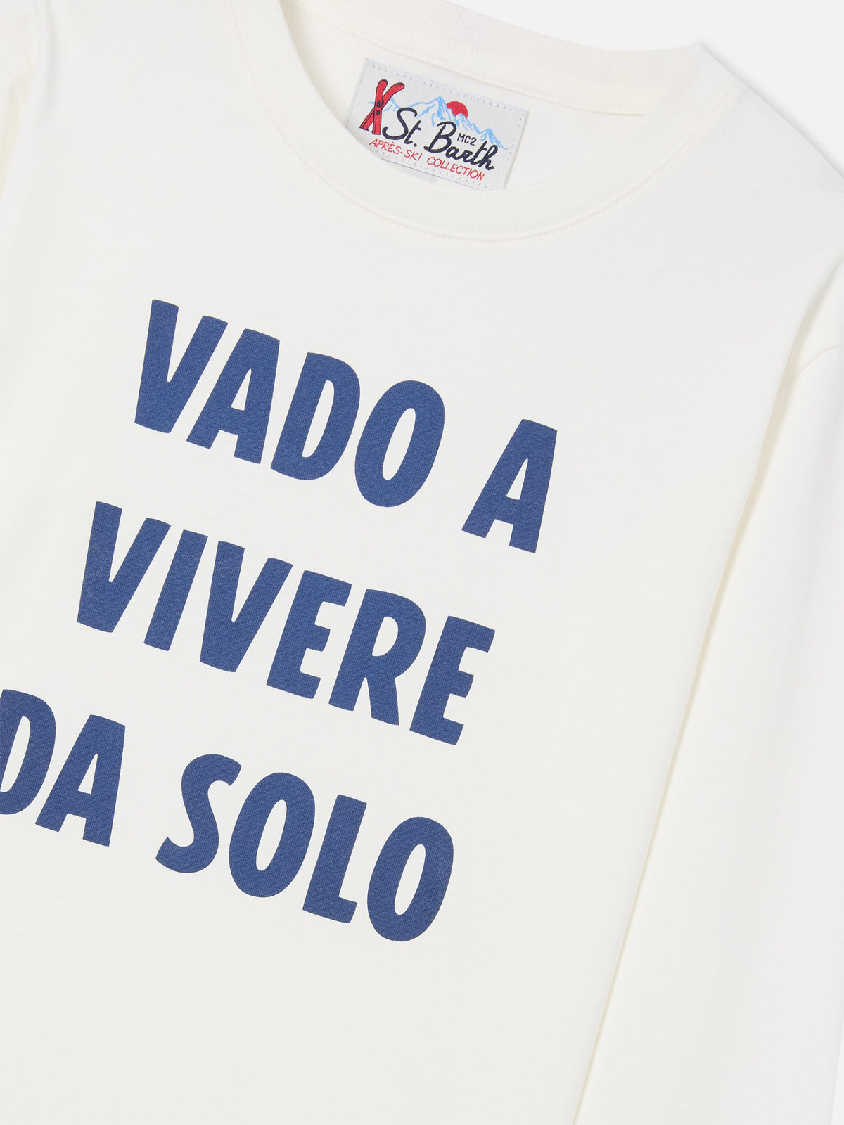 T-shirt Luton bianca a manica lunga in cotone con stampa Vado A Vivere Da Solo