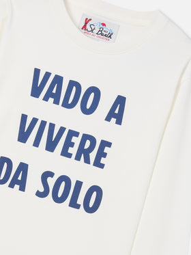 T-shirt Luton bianca a manica lunga in cotone con stampa Vado A Vivere Da Solo