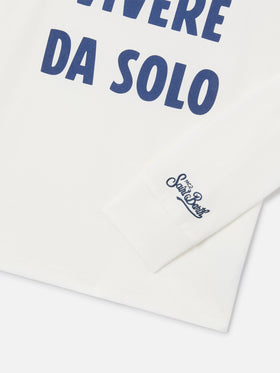 T-shirt Luton bianca a manica lunga in cotone con stampa Vado A Vivere Da Solo