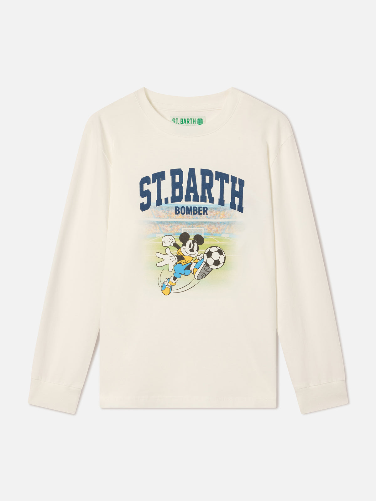 Camiseta blanca Luton de algodón orgánico de manga larga con estampado de Mickey Mouse | Special edition 