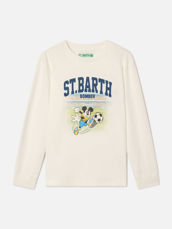 Camiseta blanca Luton de algodón orgánico de manga larga con estampado de Mickey Mouse | Special edition 