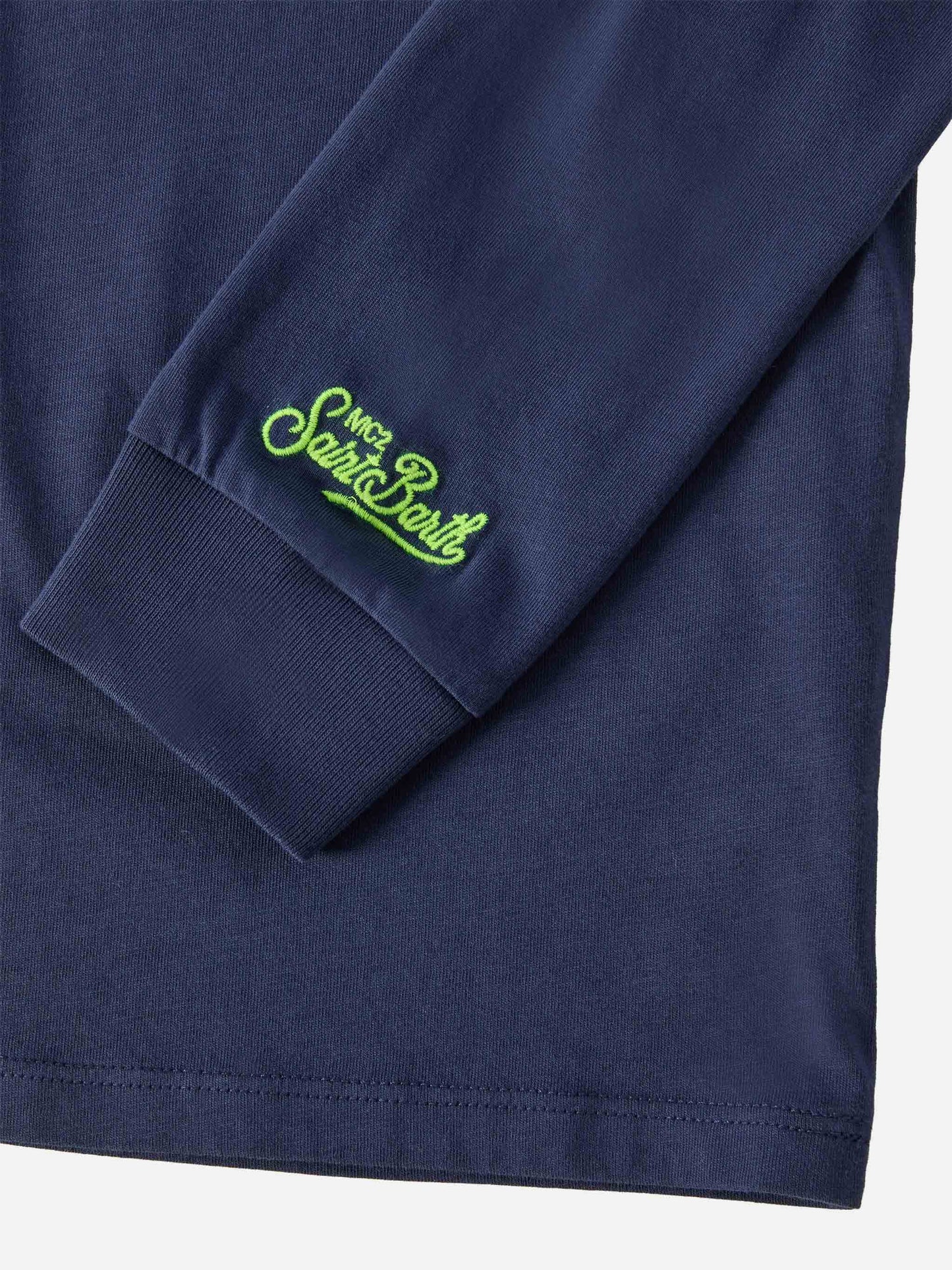 Luton Langarm-Baumwoll-T-Shirt in Blau mit Bello e Monello-Stickerei