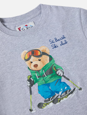 Luton Jr T-Shirt in Warm Grey mit Bärenprint und Ski Club-Stickerei 