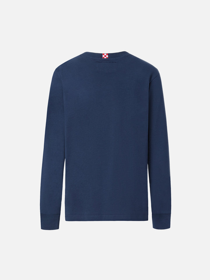 Luton Langarm-Winter-T-Shirt aus Baumwolle in Blau mit Stickerei des St. Barth Ski Clubs und Snoopy-Print | SNOOPY SONDEREDITION