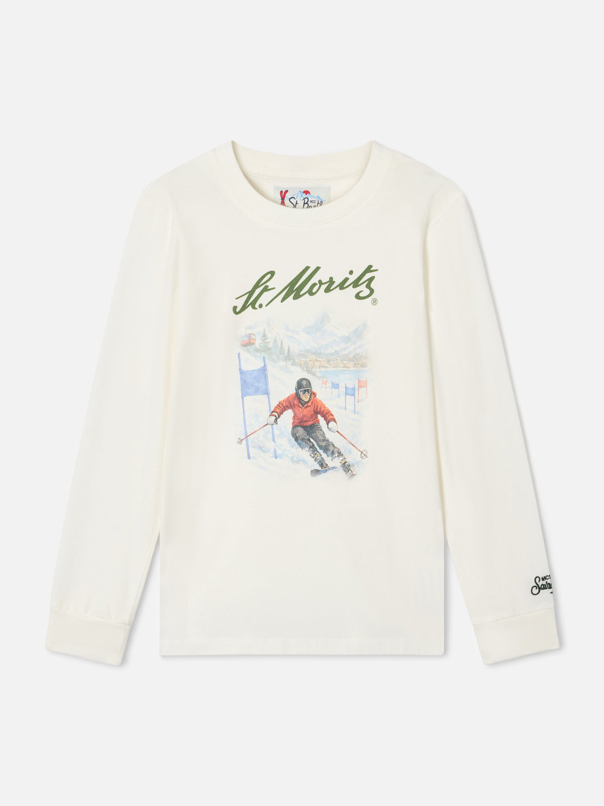 Camiseta de manga larga White Luton de algodón orgánico con estampado St. Moritz | Special edition 