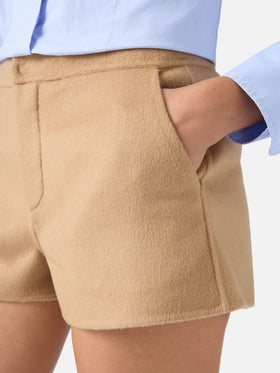 Beige Elva double fabric wool blend shorts