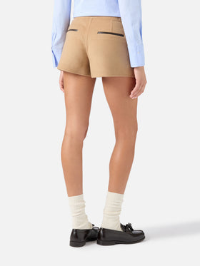 Beige Elva double fabric wool blend shorts