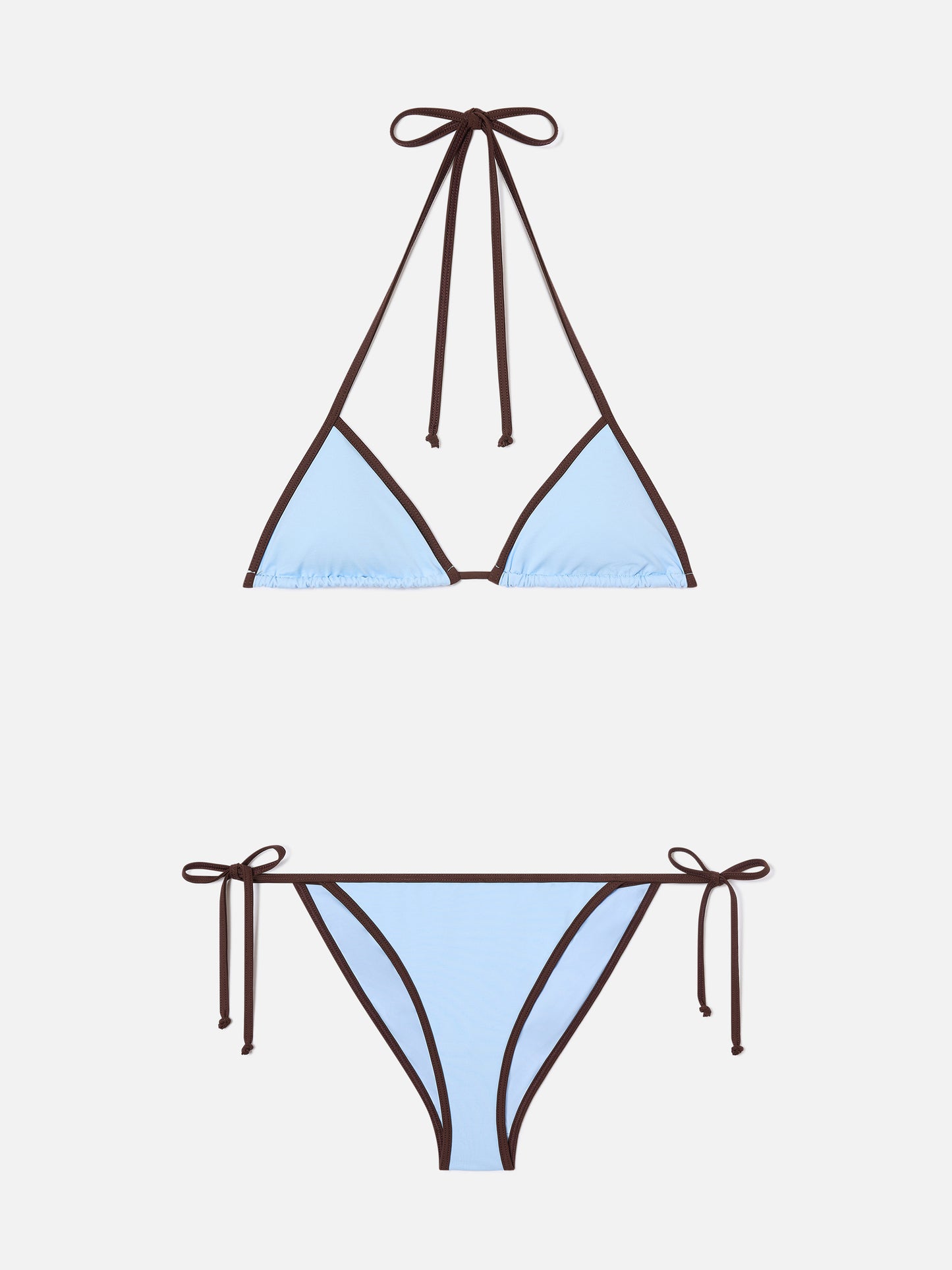 Bikini marrón Leah Virgo con ribetes en contraste azul claro 