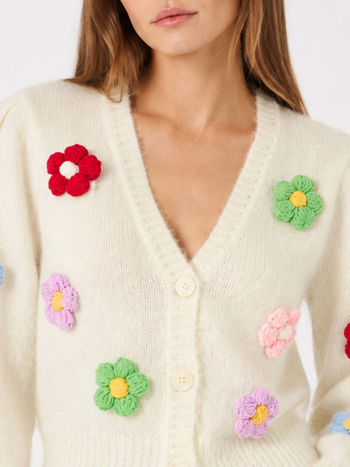 Cardigan cropped Lyza Soft avec applications de marguerites 