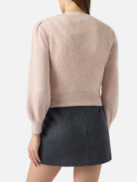 Lyza Soft cropped cardigan with crochet heart patches