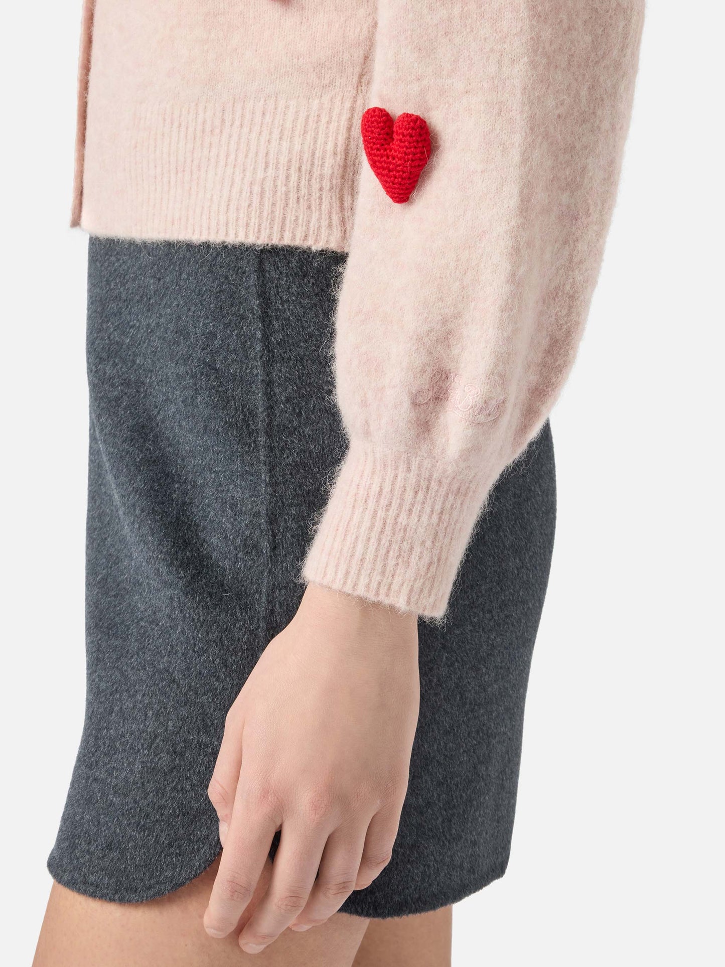 Lyza Soft cropped cardigan with crochet heart patches