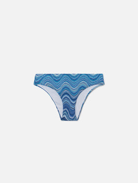 Slip de bain Madame raschel avec motif vagues dans des nuances de bleu 