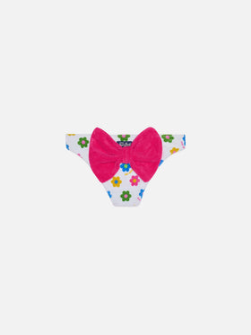 Girl terry swim briefs with daisy print - MC2 Saint Barth
