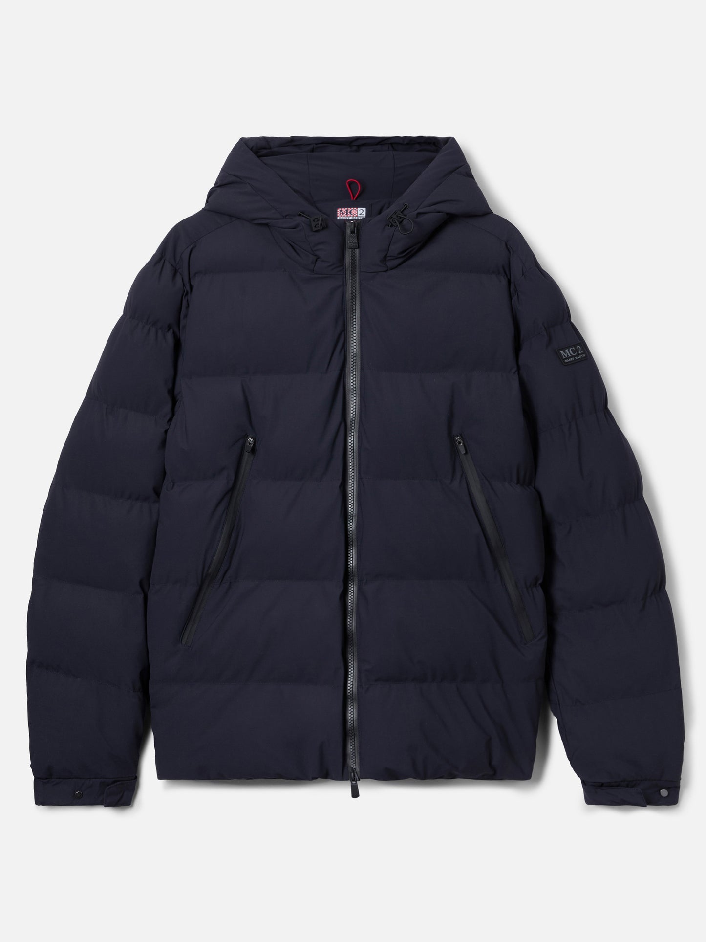 Giacca Maier imbottita con cappuccio in tessuto tecnico blu navy tinta unita