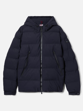 Giacca Maier imbottita con cappuccio in tessuto tecnico blu navy tinta unita