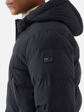 Giacca Maier imbottita con cappuccio in tessuto tecnico blu navy tinta unita