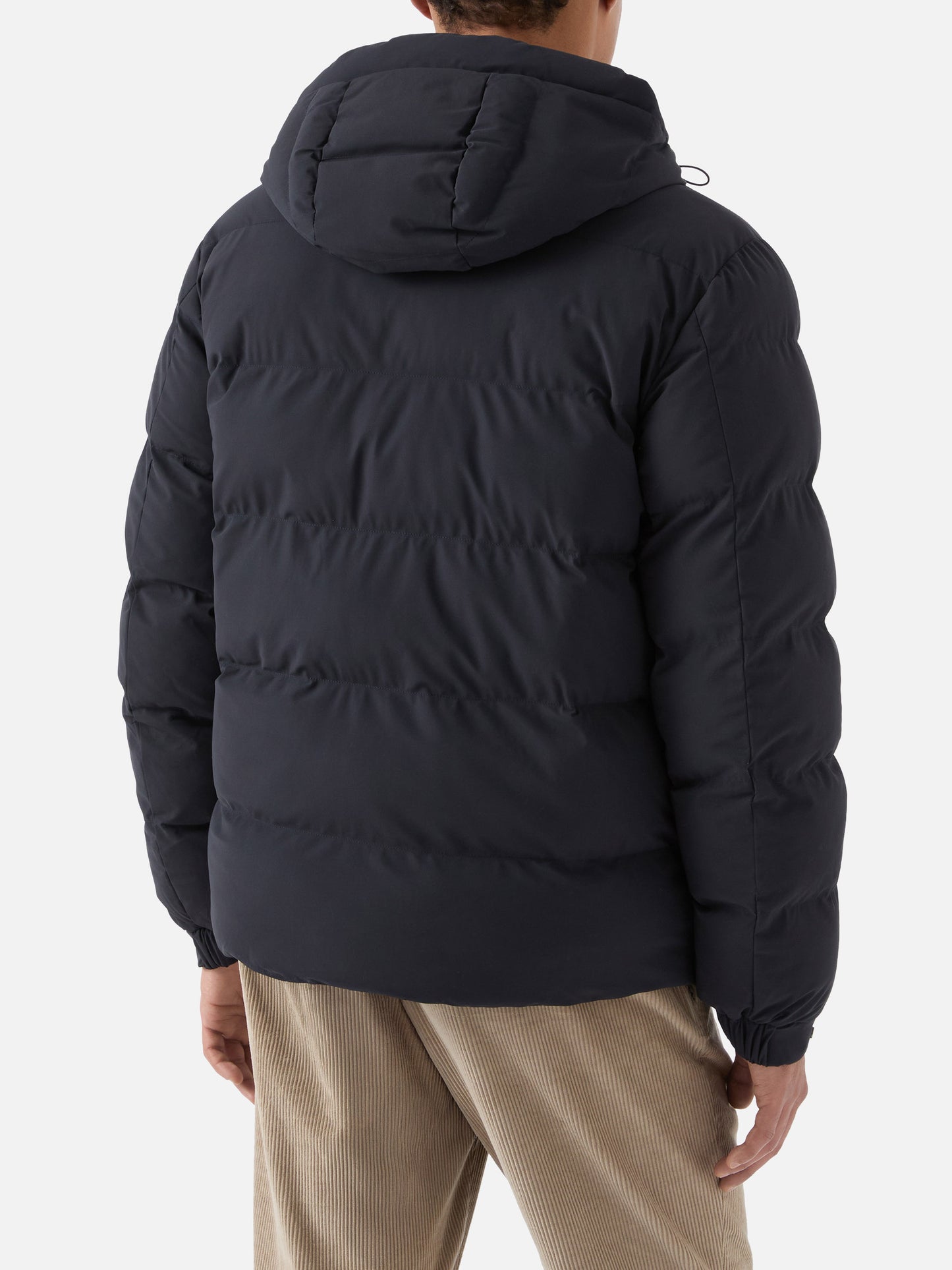 Giacca Maier imbottita con cappuccio in tessuto tecnico blu navy tinta unita