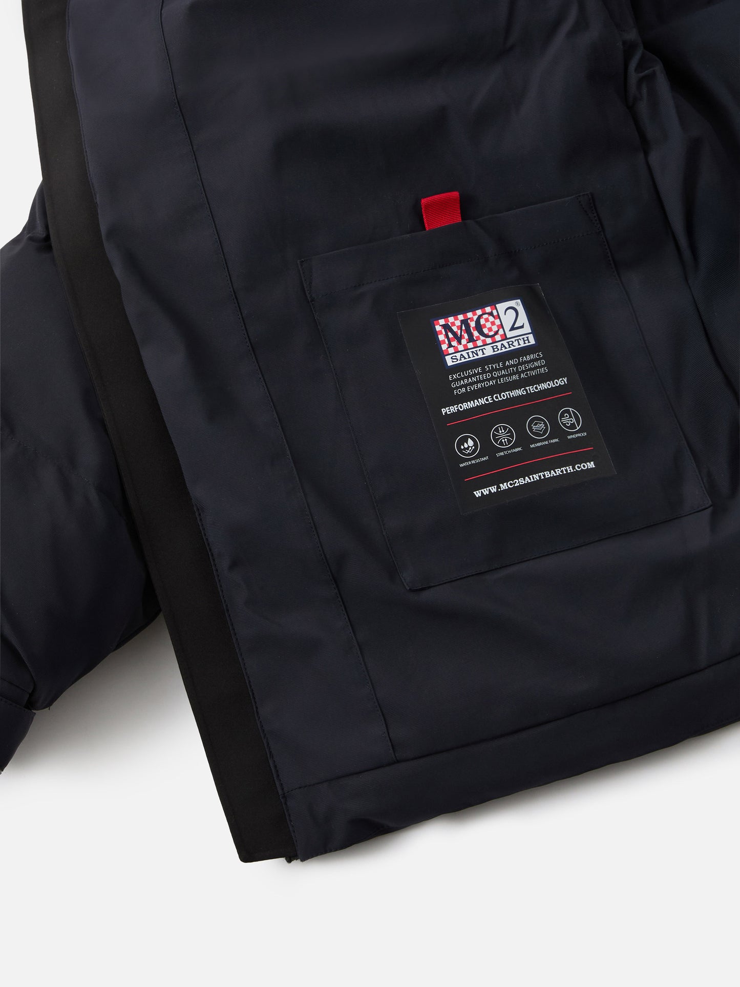 Giacca Maier imbottita con cappuccio in tessuto tecnico blu navy tinta unita