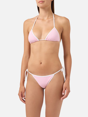 Leah Marielle Bikini in Hellrosa und Weiß mit kontrastierenden Abschlüssen 