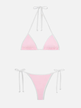Leah Marielle Bikini in Hellrosa und Weiß mit kontrastierenden Abschlüssen 