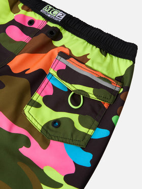 Lange Badeshorts Malibu Jr mit Camouflage-Muster