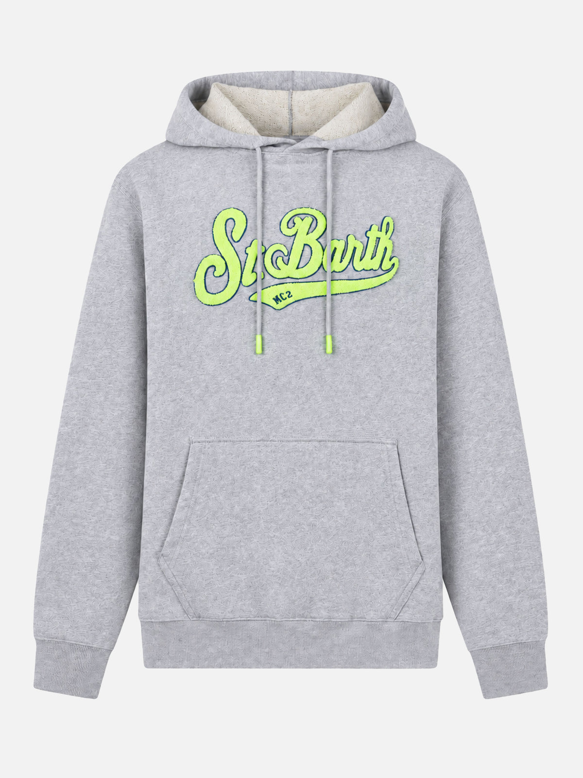Grey melange Manhattan hoodie with yellow logo embroidery