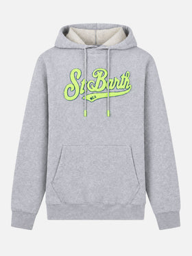 Grey melange Manhattan hoodie with yellow logo embroidery