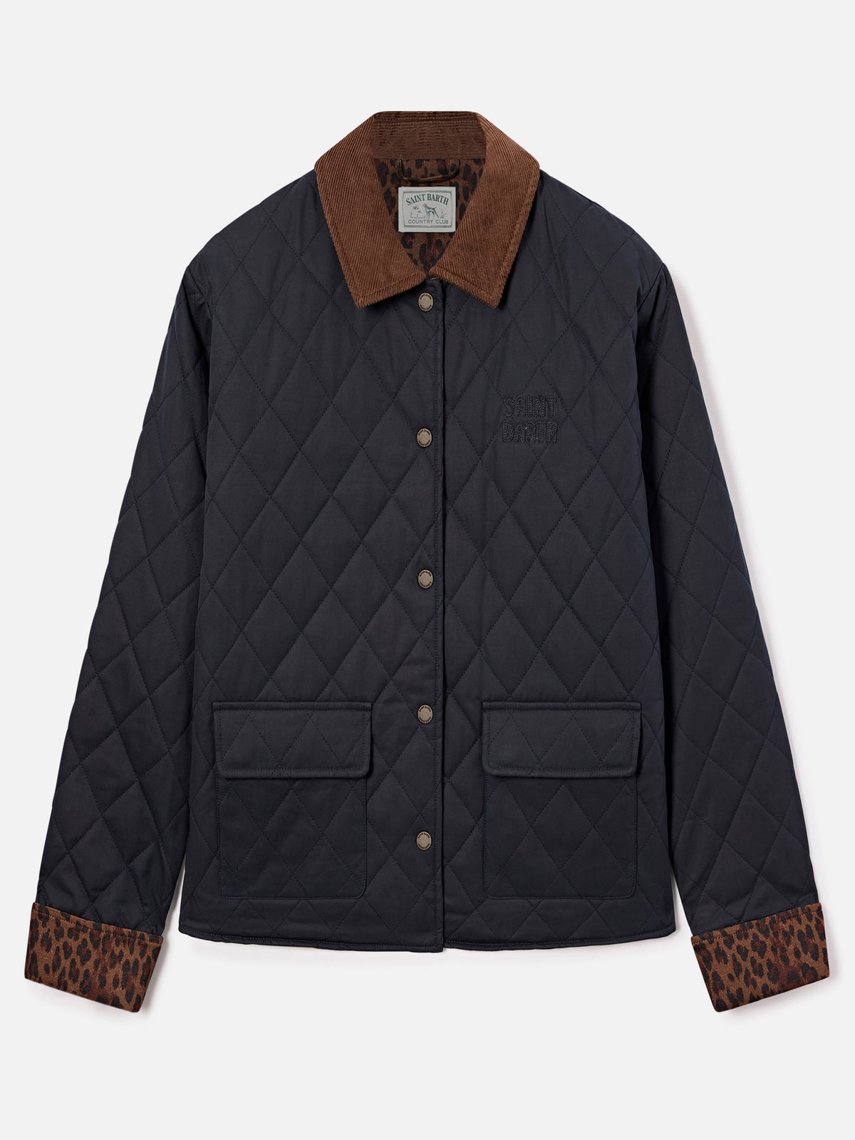 Navy blue Margaux gewachste gesteppte Jacke aus Baumwollmischung 