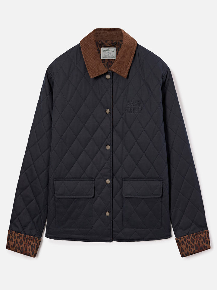 Navy blue Margaux cotton blend waxed quilted jacket