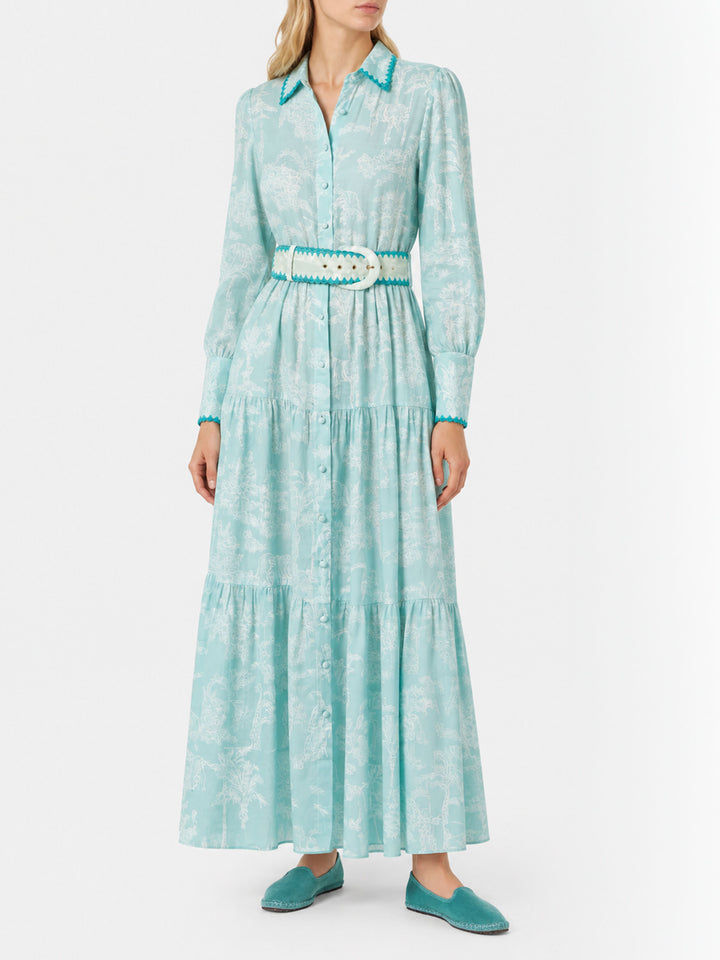 Marbella linen long dress with jungle print