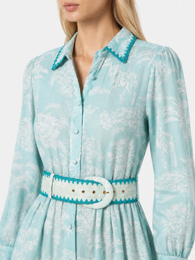 Abito lungo Marbella in lino con fantasia jungle
