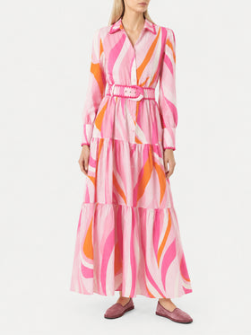 Robe Marbella multicolore à motif de vagues avec broderies 