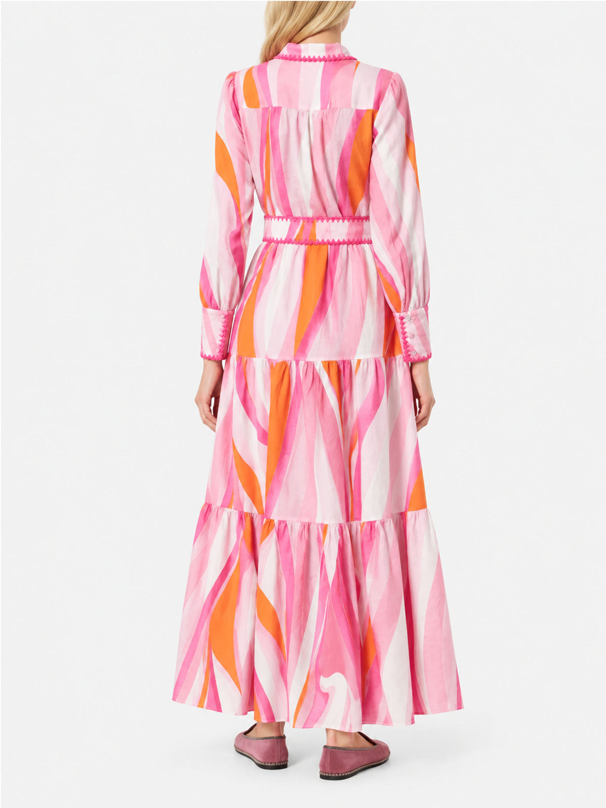 Robe Marbella multicolore à motif de vagues avec broderies 