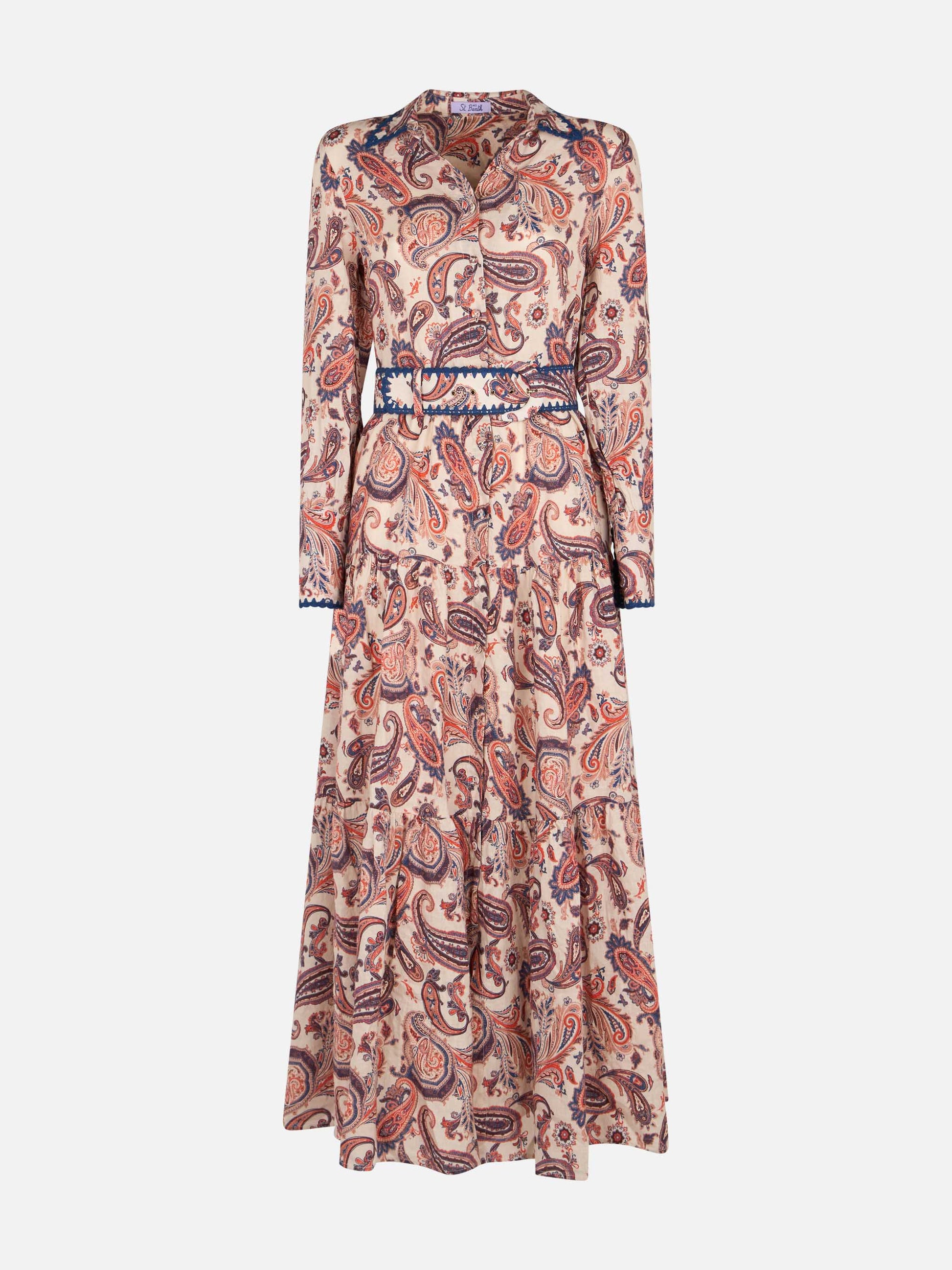 Woman linen dress Marbella with paisley print - MC2 Saint Barth