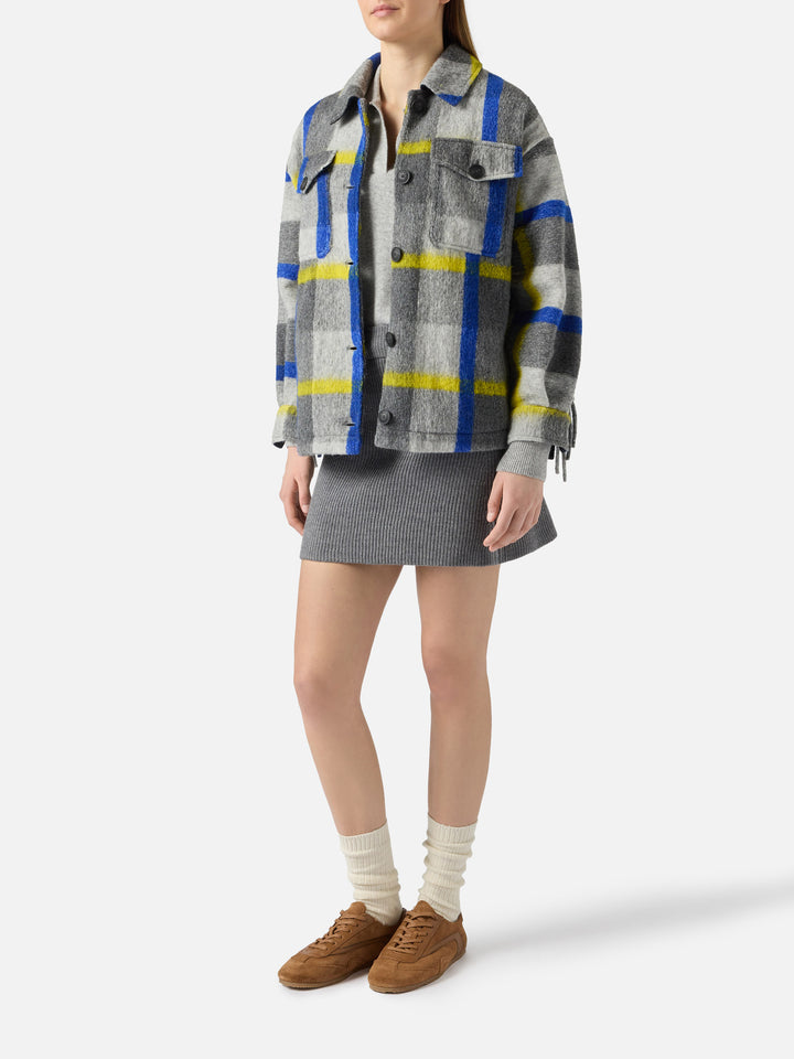 Overshirt Marceline con frange e fantasia tartan