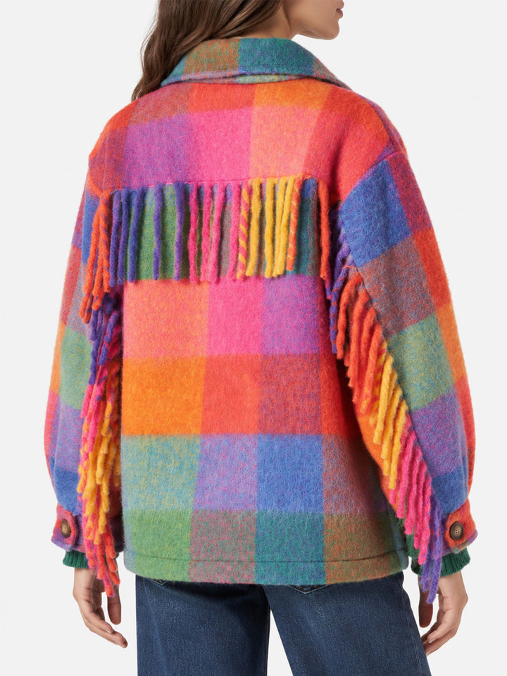 Marceline Overshirt mit mehrfarbigem Karomuster und Fransen 