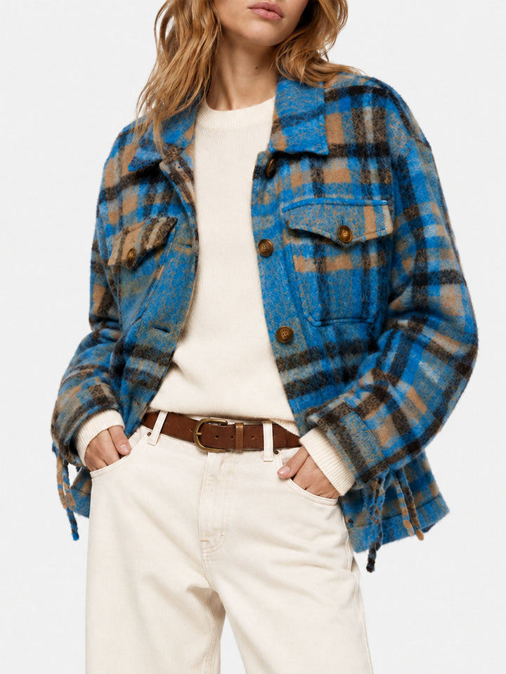 Marceline Overshirt-Jacke mit Fransen und Tartanmuster 
