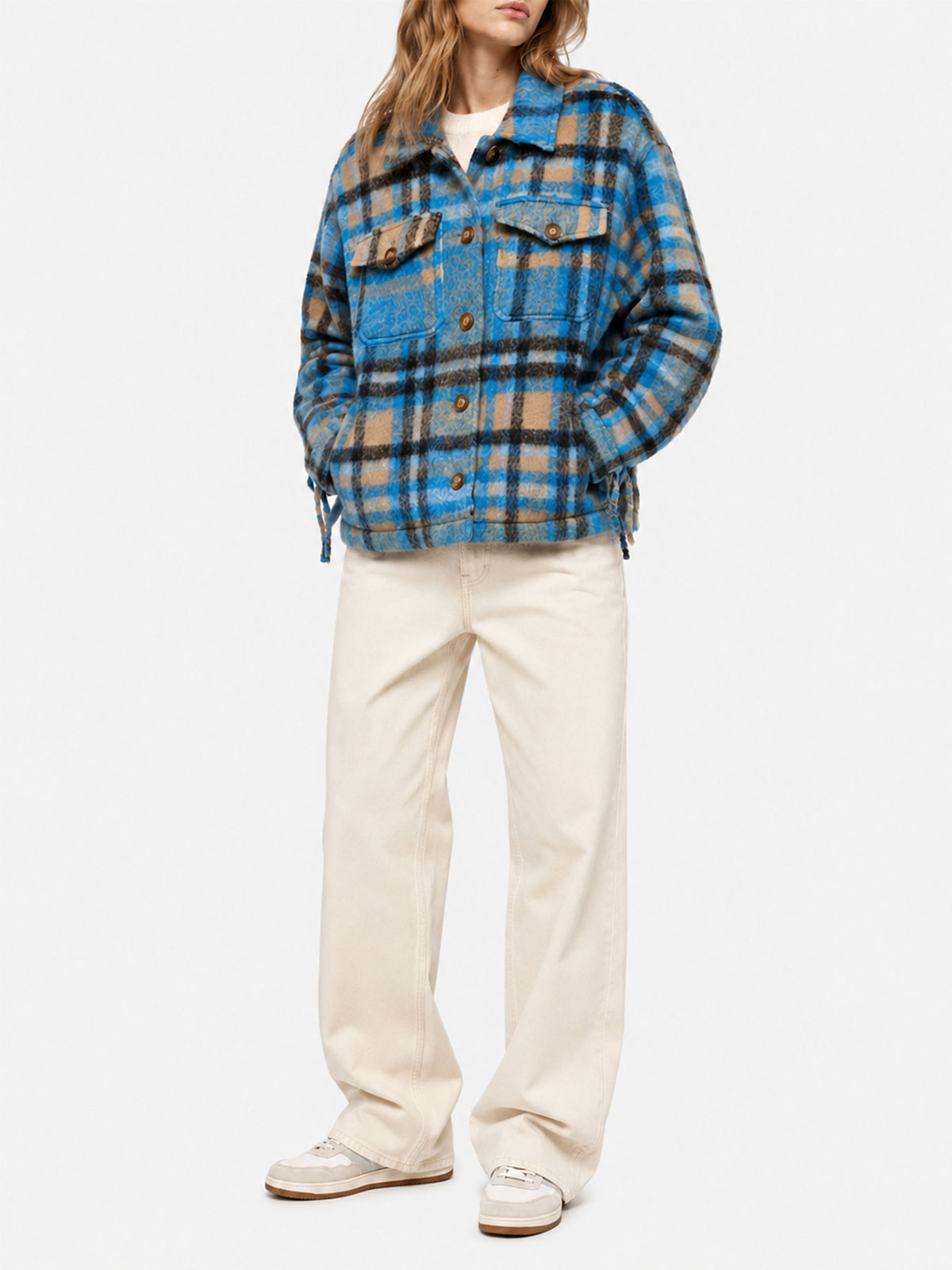 Marceline Overshirt-Jacke mit Fransen und Tartanmuster 