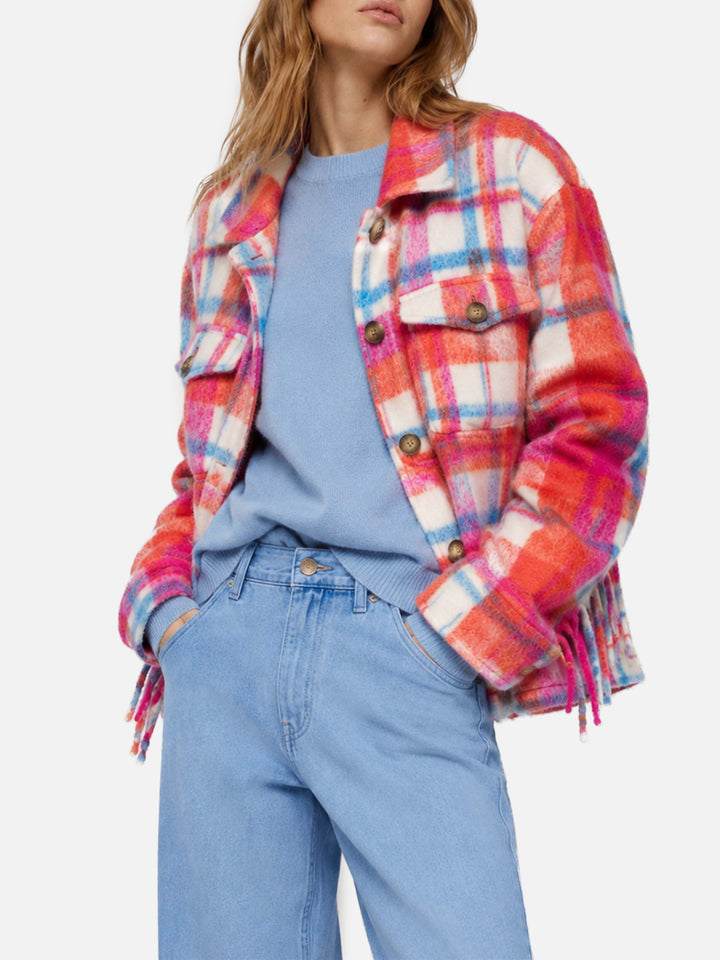 Surchemise-veste Marceline en tartan avec franges 