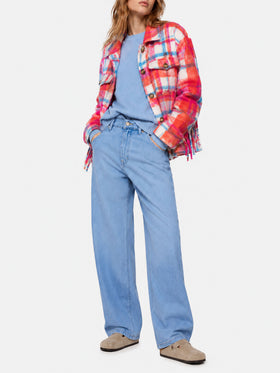 Giacca Marceline overshirt con frange tartan multicolor