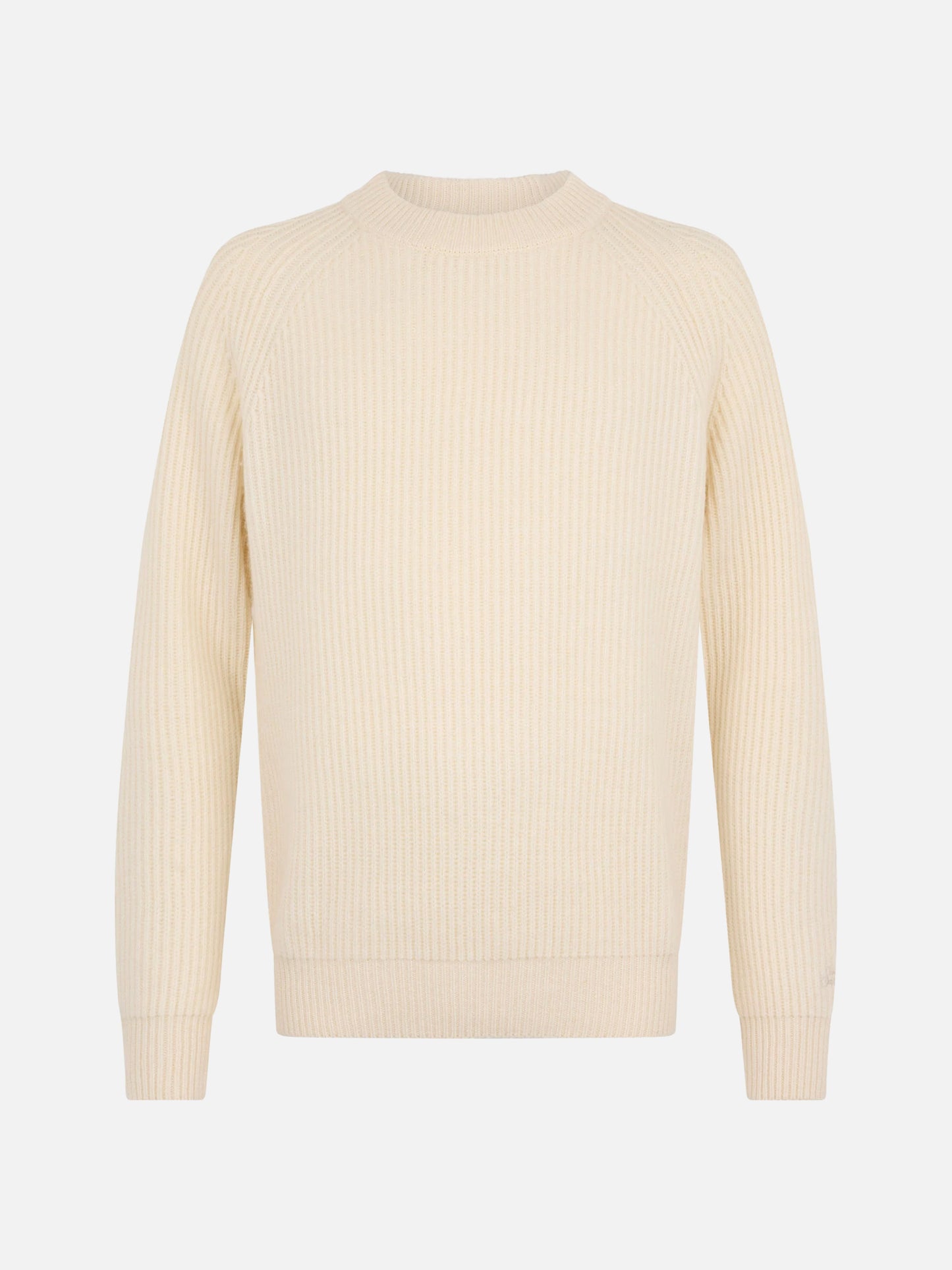 Weißer Rippstrickpullover aus Kaschmirmischung, Marineblau