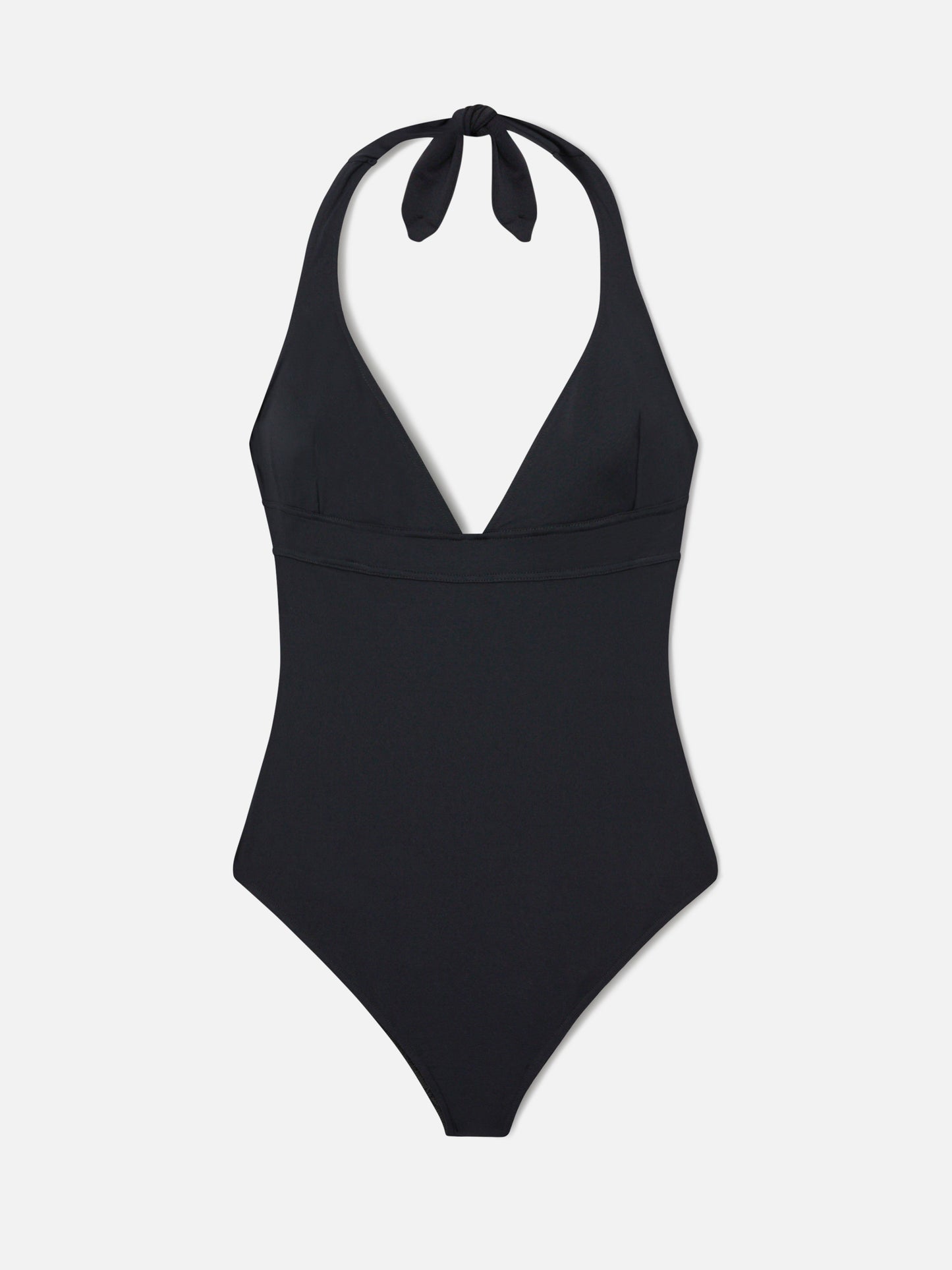 Marylin one-piece swimsuit with halterneck ties in solid black