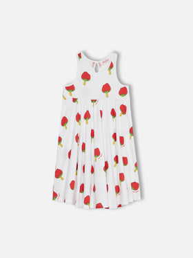 Girl cotton dress Masha with strawberry popsicle print - MC2 Saint Barth
