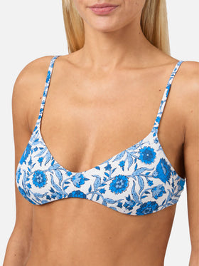 Top de bikini tipo bralette May con estampado batik azul claro 