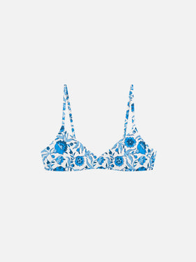 Top de bikini tipo bralette May con estampado batik azul claro 