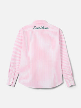Chemise Meredith en coton à rayures roses avec broderie Saint Barth 