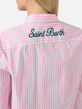 Chemise Meredith en coton à rayures roses avec broderie Saint Barth 