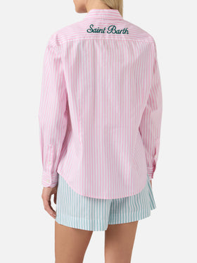 Chemise Meredith en coton à rayures roses avec broderie Saint Barth 